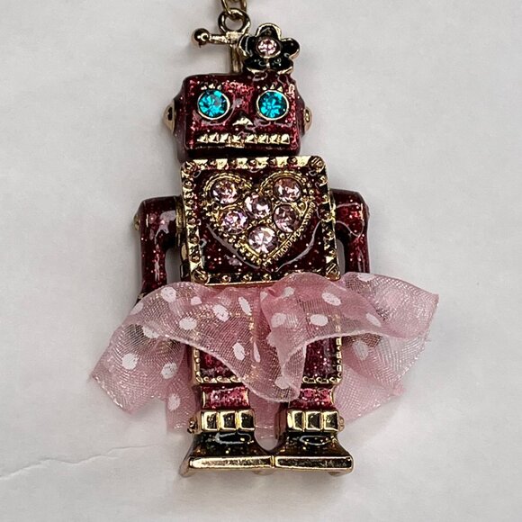 BETSEY JOHNSON Terrific Tutus Robot Girl Pendant Necklace with Heart Charm Rare - Picture 4 of 7